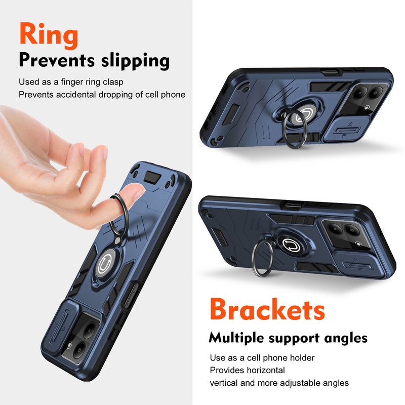 Load image into Gallery viewer, [Built-in Ring Bracket][With Slide Lens Cover] ZTE Blade A34 Mecha-style Anti-slip Protective Hard Heavy Duty Series Case
