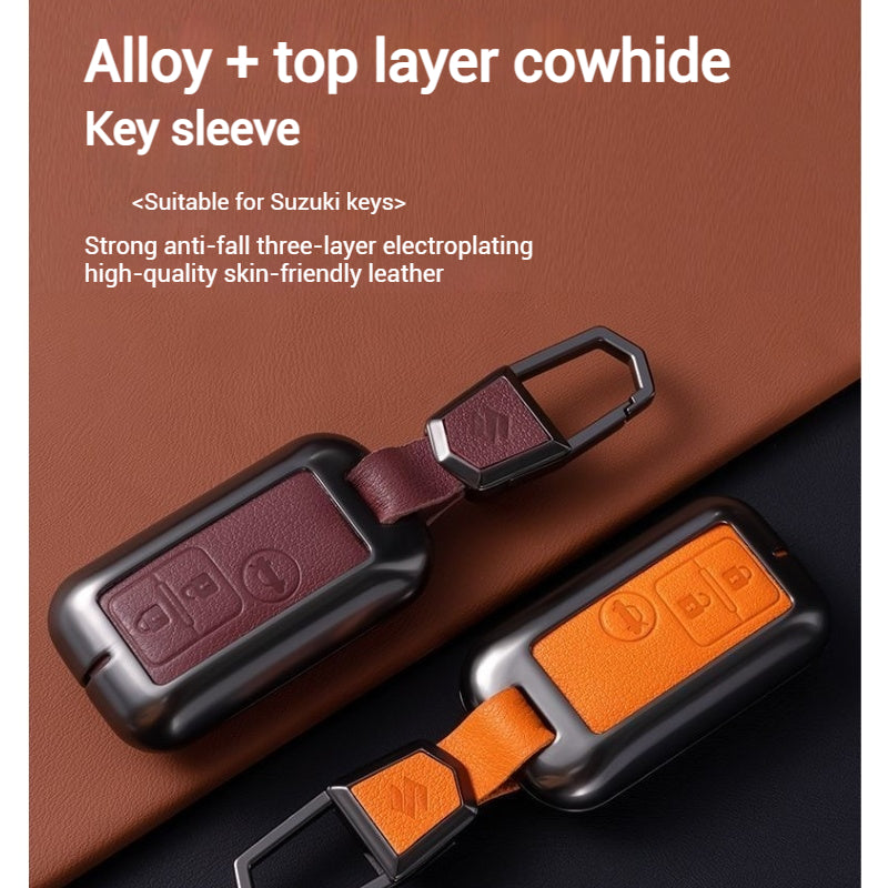 Load image into Gallery viewer, Suzuki Zinc Alloy Geuine Leather Car Key Fob Case Cover For Swift, Vitara, Baleno, Ciaz, SX4,  S-Cross, Jimny, Baleno, Ertiga
