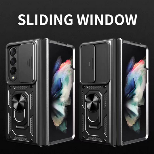 [Built-in Ring Bracket][With Slide Len Cover] Samsung Galaxy Z Fold 6 SM-F956 TPU Magnetic Heavy Duty Series Case