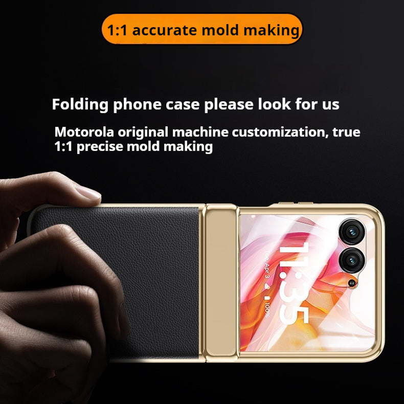 Load image into Gallery viewer, Motorola Moto Razr 50/Ultra Electroplated Chain Shockproof Plain Leather Essentials Series Case With Screen Protector
