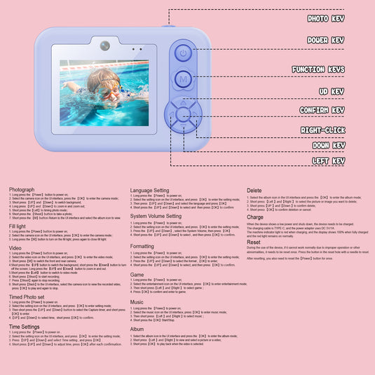 [Depth 1.5M Max] High-Definition IP68 Waterproof Kids Camera With Triangular Stand & Safety Strap