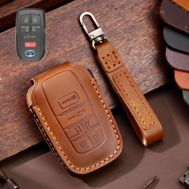 Load image into Gallery viewer, Toyota Handcrafted Genuine Leather Car Key Fob Protective Case Cover For Highlander, RAV4, Camry, Sienna, Tacoma, 4Runner, Tundra, Sequoia, Land Cruiser
