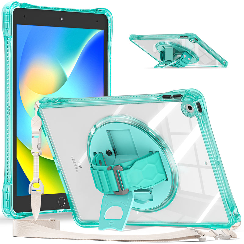 Load image into Gallery viewer, [Built-in Stand][With Wrist Wrap] Apple iPad 7/8/9 10.2&#39;&#39; 7/8/9th Gen (2019/2020/2021) Acrylic Transparent Waterproof Heavy Duty Ring Holder Stand Case
