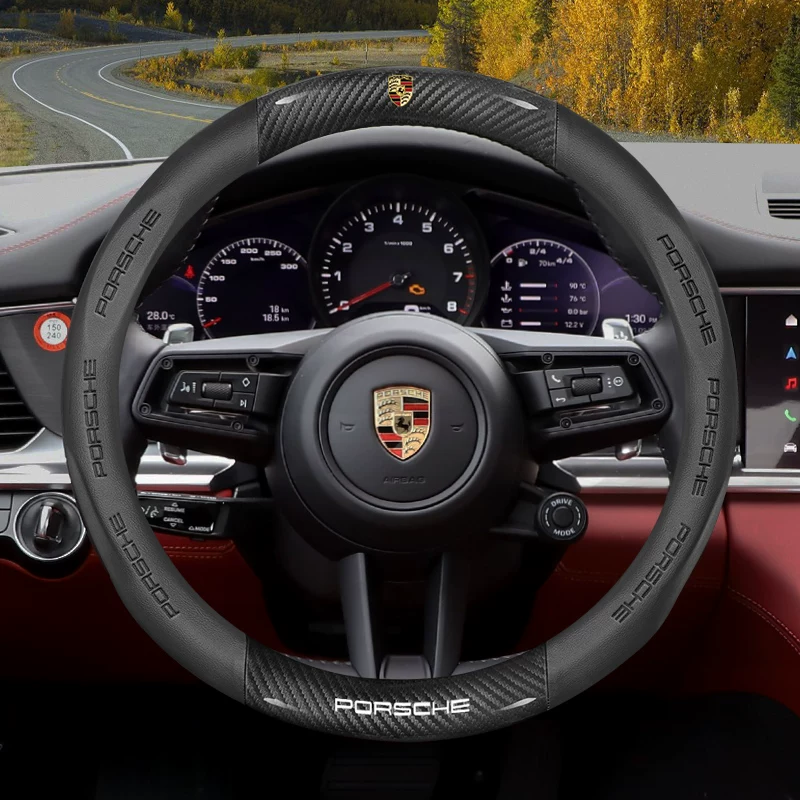 Load image into Gallery viewer, Porsche Carbon Fiber Texture &amp; Nappa Leather Luxury Grip &amp; Anti-Slip Protection Steering Wheel Cover For Cayenne, Macan,  Panamera, 718, Taycan, 911 - i-Station Mobile Phone &amp; Electronic Device Repair and Accessories
