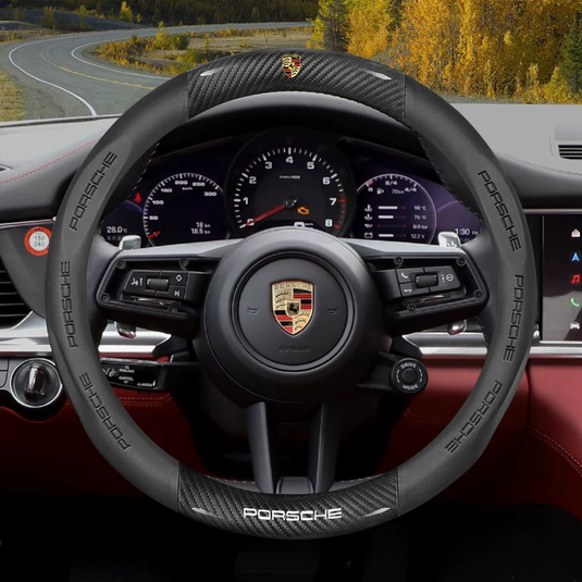 Porsche Carbon Fiber Texture & Nappa Leather Luxury Grip & Anti-Slip Protection Steering Wheel Cover For Cayenne, Macan,  Panamera, 718, Taycan, 911 - i-Station Mobile Phone & Electronic Device Repair and Accessories