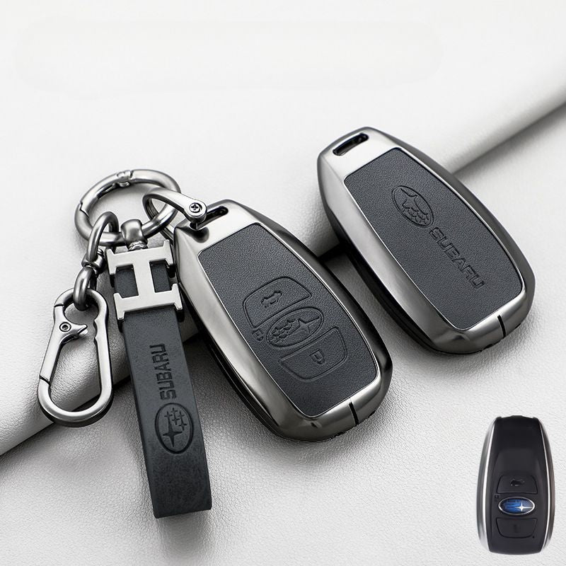 Load image into Gallery viewer, Subaru Zinc Alloy + PU Leather Car Key Fob Protective Cover Case For Outback, Forester, Impreza, WRX, XV, Crosstrek, Legacy
