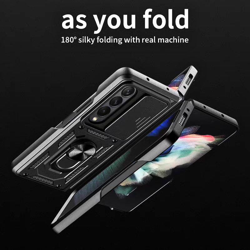 Load image into Gallery viewer, [Built-in Ring Bracket][With Slide Len Cover] Samsung Galaxy Z Fold 6 SM-F956 TPU Magnetic Heavy Duty Series Case
