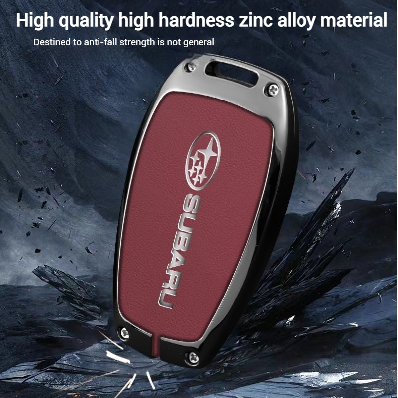 Load image into Gallery viewer, Subaru Full Metal  Coverage + PU Leather Car Key Fob Case Cover For Outback, Forester, Impreza, WRX, XV, Crosstrek, Legacy

