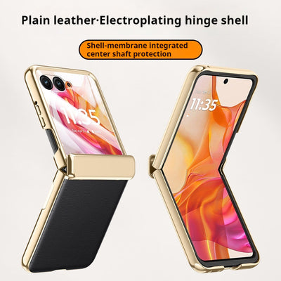 Motorola Moto Razr 50/Ultra Electroplated Chain Shockproof Plain Leather Essentials Series Case With Screen Protector - i-Station Mobile Phone & Electronic Device Repair and Accessories