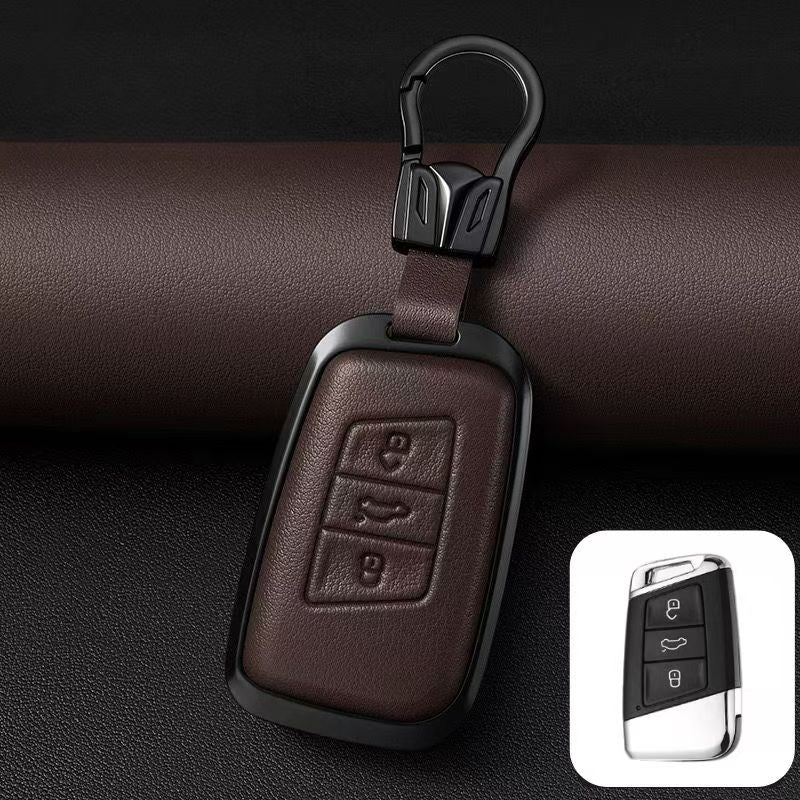 Load image into Gallery viewer, Volkswagen Zinc Alloy + PU Leather Car Key Fob Case Cover For Golf 7, Golf 8, Tiguan, Jetta, Passat, Lamando L, ID.3, ID.4,  ID.5, ID.6
