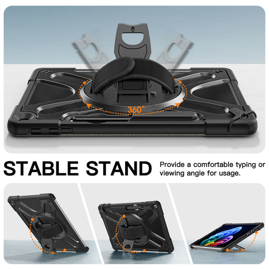 Microsoft Surface Pro 12 (2025) - Heavy Duty 360 Degree Rotate Stand Hand Strap Case With Shoulder Strap