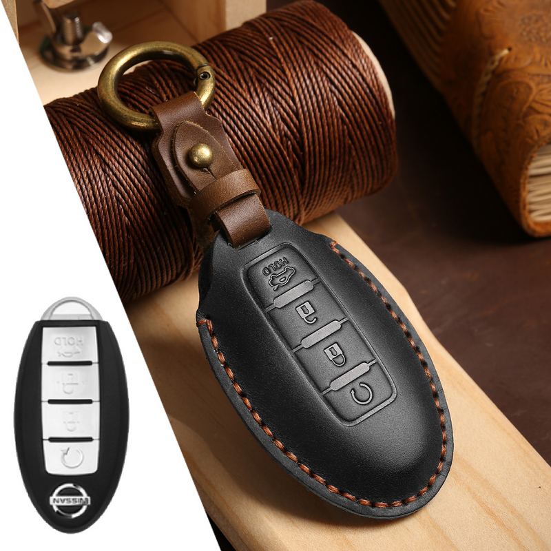 Load image into Gallery viewer, Nissan Handcrafted Genuine Leather Car Key Fob Case Cover For Pathfinder, Murano, Micra, Altima, Sentra,  Note, Juke, Armada, Qashqai
