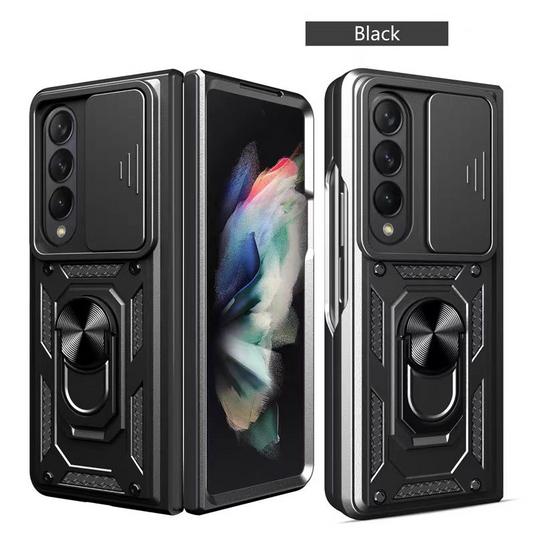 [Built-in Ring Bracket][With Slide Len Cover] Samsung Galaxy Z Fold 6 SM-F956 TPU Magnetic Heavy Duty Series Case