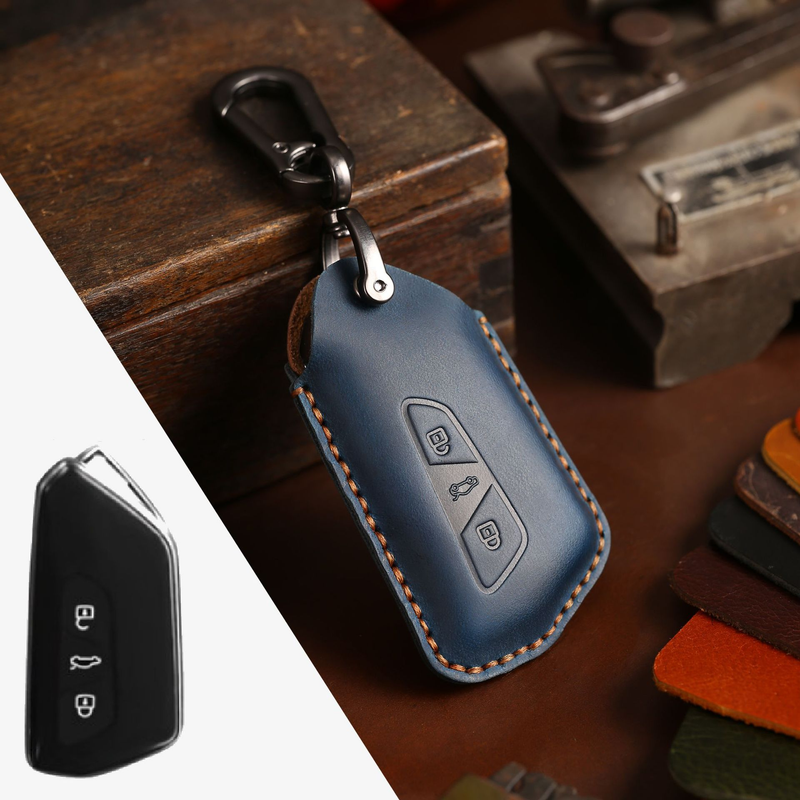 Load image into Gallery viewer, Volkswagen Handcrafted Genuine Leather Car Key Fob Case Cover Forc,  ID.3, ID.4, Skoda Octavia, SEAT Leon MK4, Cupra Formentor
