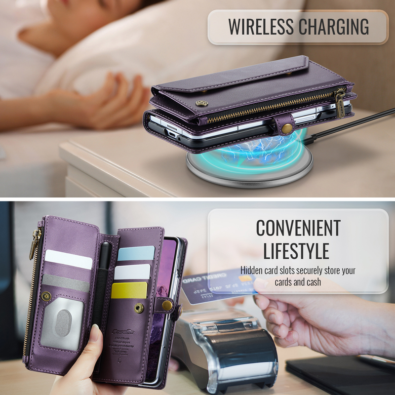 Load image into Gallery viewer, Samsung Galaxy Z Fold7  (SM-F966) - Zipper Style Crossbody PU Leather Wallet Series Stand Case With Lanyard
