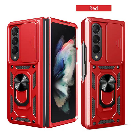 [Built-in Ring Bracket][With Slide Len Cover] Samsung Galaxy Z Fold 6 SM-F956 TPU Magnetic Heavy Duty Series Case