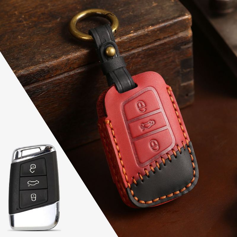 Load image into Gallery viewer, Volkswagen Handcrafted Genuine Leather Car Key Fob Case Cover For Passat, Golf, Magotan, Jetta, Tiguan
