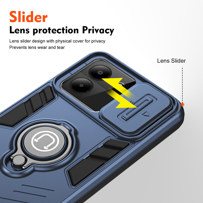 Load image into Gallery viewer, [Built-in Ring Bracket][With Slide Lens Cover] ZTE Blade A34 Mecha-style Anti-slip Protective Hard Heavy Duty Series Case
