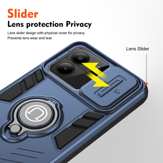 [Built-in Ring Bracket][With Slide Lens Cover] ZTE Blade A54 Mecha-style Anti-slip Protective Hard Heavy Duty Series Case