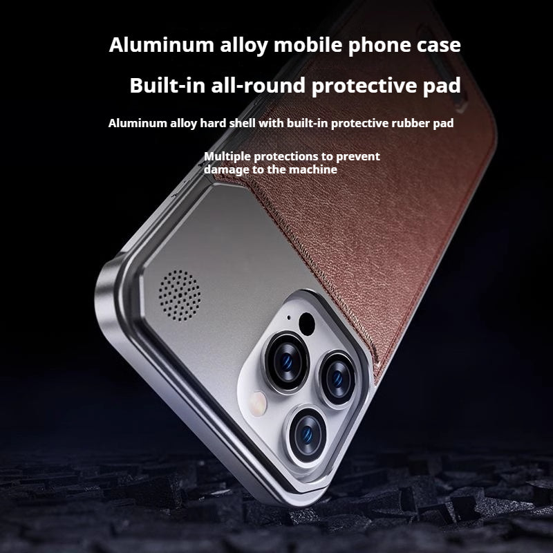 Load image into Gallery viewer, Apple iPhone 13/Pro/Pro Max Leather Titanium Gray Metal Frameless Telescopic Essentials Series Case
