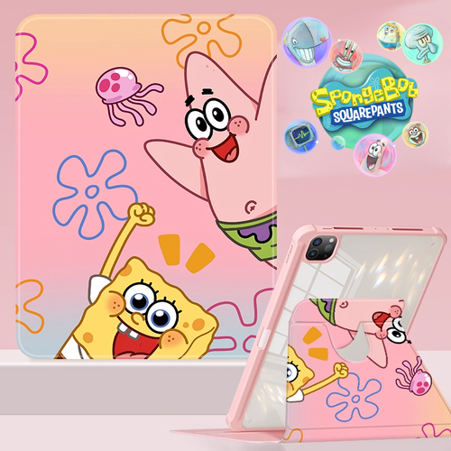 [Built-in Pen Slot] Apple iPad 5/6 9.7'' 5/6th Gen (2017/2018) SpongeBob Smart 360° Degree Rotate Stand Shockproof Flip Cover Case