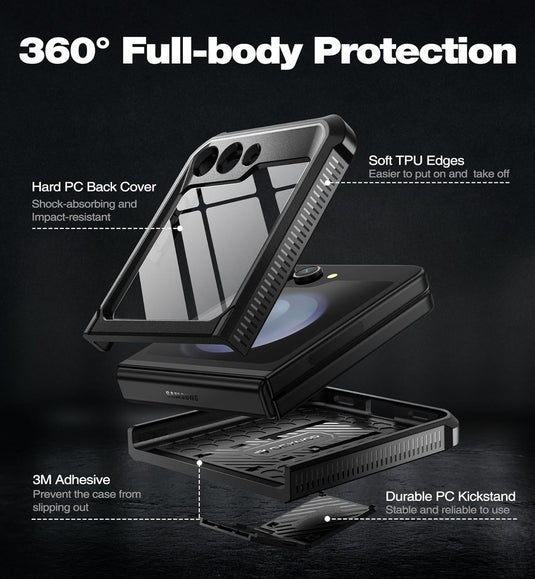 [Built-in Kickstand] Samsung Galaxy Z Flip 5/4/3 - Shockproof Rugged Case Full-Body Bumper Protective Heavy Duty Case