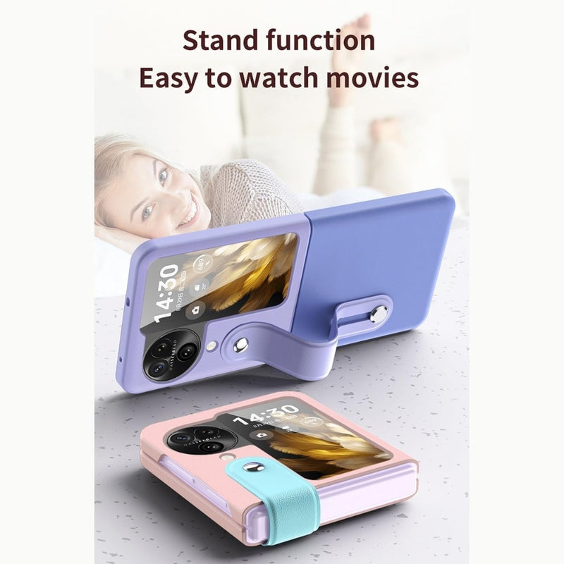 Load image into Gallery viewer, OPPO Find N2 Flip (CPH2437, PGT110) - Fashionable Leather Wrist Strap Stand Phone Case
