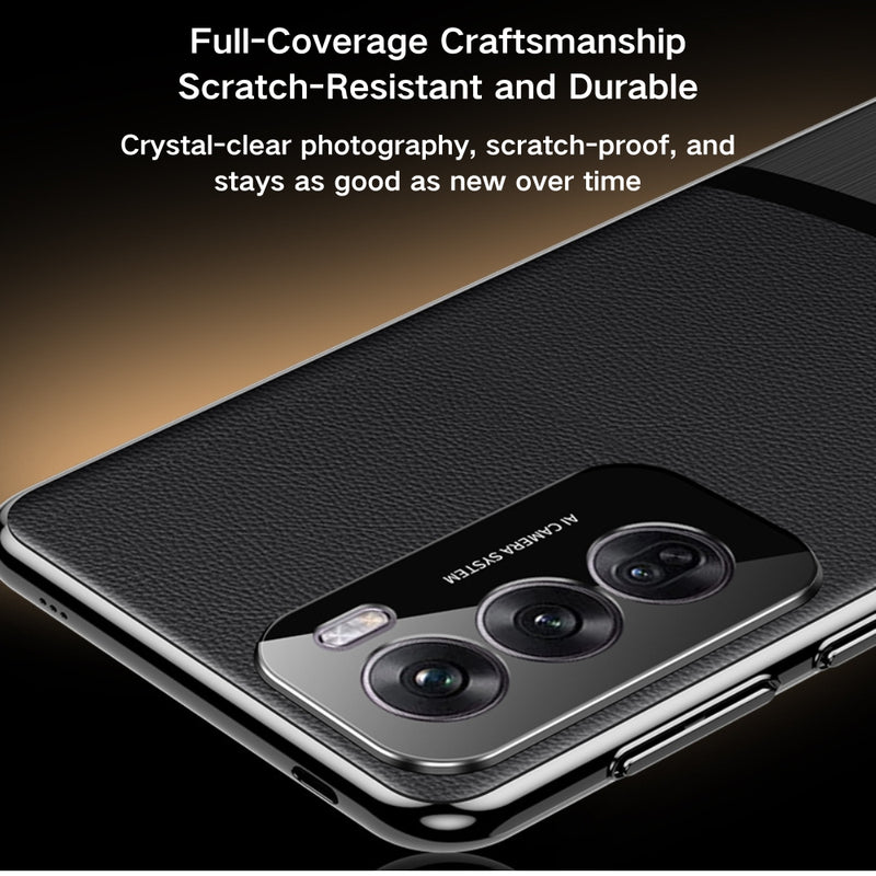 Load image into Gallery viewer, OPPO Reno12/Pro - Electroplated Spliced Vegan Leather Hard-Edge Shockproof Protective Case
