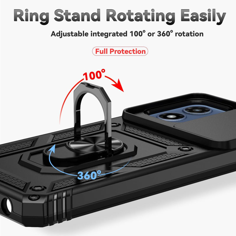 Load image into Gallery viewer, [Magnetic Ring Kickstand][Slide Camera Cover] Motorola Moto G 5G 2024 - Shield Shockproof Rugged Heavy Duty Case  With 2PC 9H Glass Screen Protector
