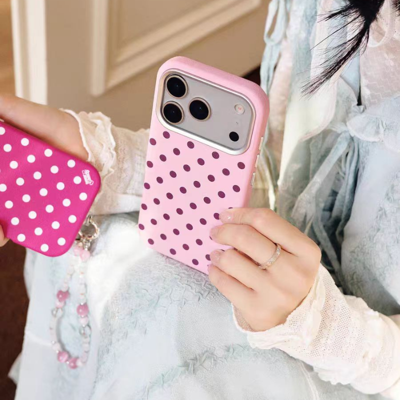 Load image into Gallery viewer, [Built-in Lint] Apple iPhone 17/Pro/Pro Max - Polka Dot PU Leather Full-Cover Shockproof Case
