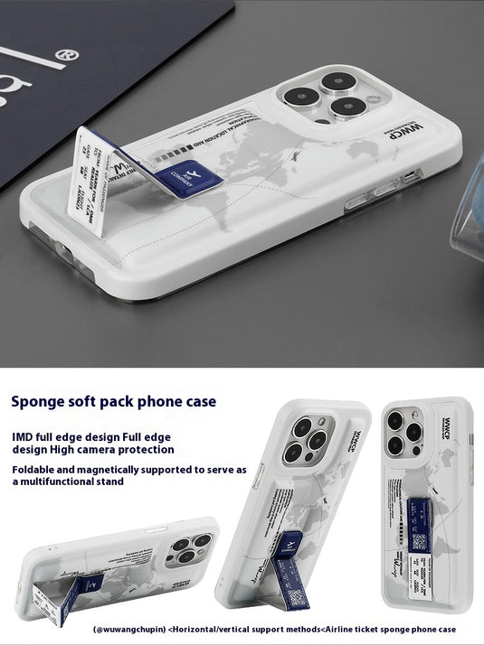 [Built-in Stand] Apple iPhone 15/Pro/ Pro Max Sponge ticket design phone case with airbag stand Shockproof Fashion Series Case