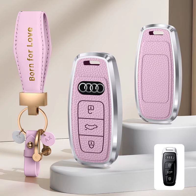 Load image into Gallery viewer, Audi Aluminum Alloy Leather Car Key Fob Case Cover For A6L, A4L, Q5L, A3L, Q3, Q2L, A5, A7L, Q7, A8, Q4 e-tron - i-Station Mobile Phone &amp; Electronic Device Repair and Accessories
