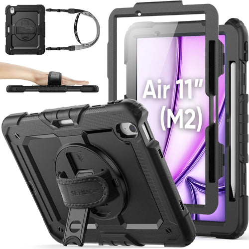 [Built-in 360° Rotating Hand Strap & Stand] Apple iPad Air 13-inch M3 (2025) Shockproof With Screen Protector Pencil Holder Heavy Duty Series Case