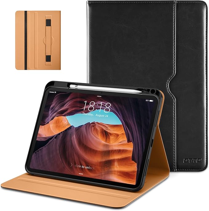 Load image into Gallery viewer, Apple iPad 10th 10.9&quot; 2022 - Premium Leather Business Folio Stand Cover With Pencil Holder - Auto Wake/Sleep And Multiple Viewing Angles Leather Case
