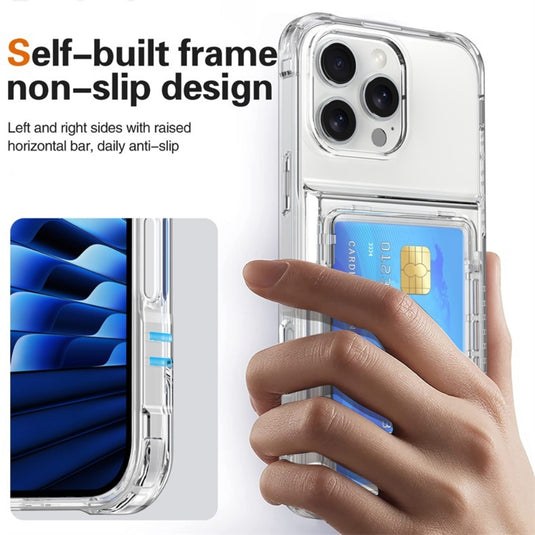 [With Card Slot] Apple iPhone 15/Plus/Pro/Max - Transparent Foldable Wallet Stand Shockproof Phone Case