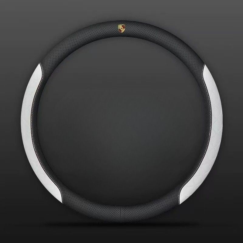 Load image into Gallery viewer, Porsche PU Leather Steering Wheel Cover with Heat-Pressed Embossed Texture For Cayenne, Macan, Panamera, 718, 911, Taycan
