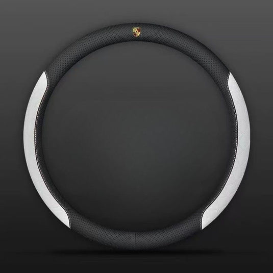 Porsche PU Leather Steering Wheel Cover with Heat-Pressed Embossed Texture For Cayenne, Macan, Panamera, 718, 911, Taycan