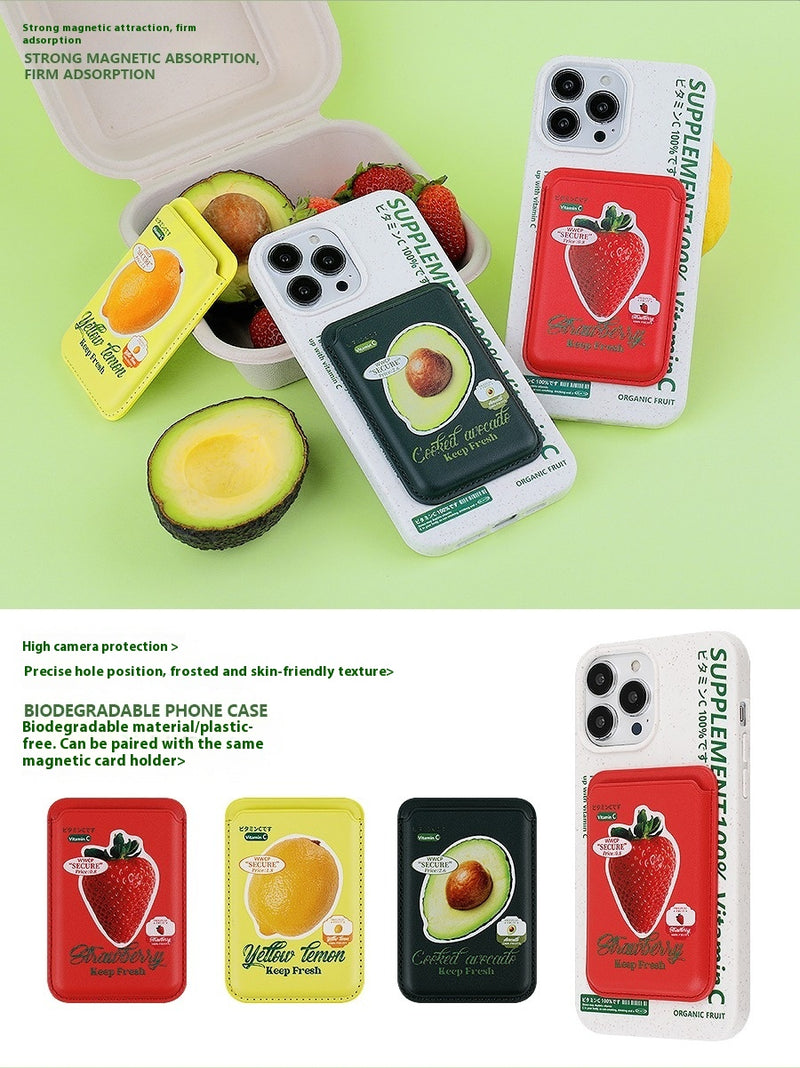 Load image into Gallery viewer, [Magsafe Compatible][With Card Holder] Apple iPhone 14 / Pro / Pro Max avocado, strawberry, and lemon card holder Shockproof Fashion Wallet Series Case
