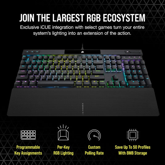 CORSAIR K70 RGB PRO Wired Mechanical Gaming Keyboard (CHERRY MX RGB Brown Switches: Tactile and Non-Clicky, 8,000Hz Hyper-Polling, PBT DOUBLE-SHOT PRO Keycaps, Soft-Touch Palm Rest)