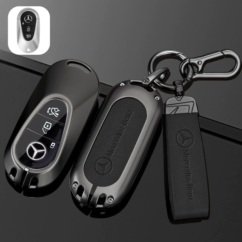 Load image into Gallery viewer, Mercedes Benz Alloy + Leather Protection Car Key Fob Case Cover For Benz A, B, C, E, S, G-Class, GLA, GLB, GLC, GLE, GLS, CLA, CLS, EQC - i-Station Mobile Phone &amp; Electronic Device Repair and Accessories
