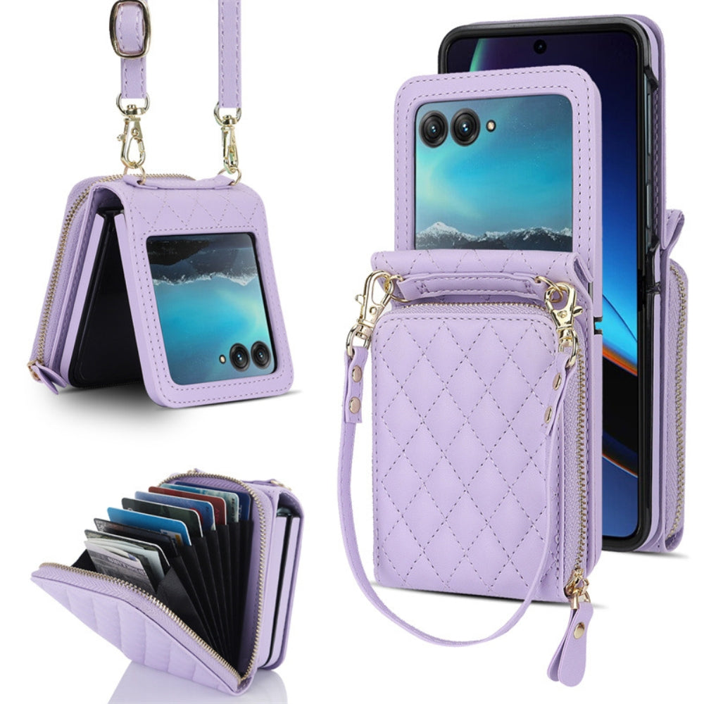 [With Shoulder Strap] [With Card Slot] Motorola Razr 50/Ultra - PU leather Crossbody Wallet Style Shockproof Phone Case - i-Station Mobile Phone & Electronic Device Repair and Accessories