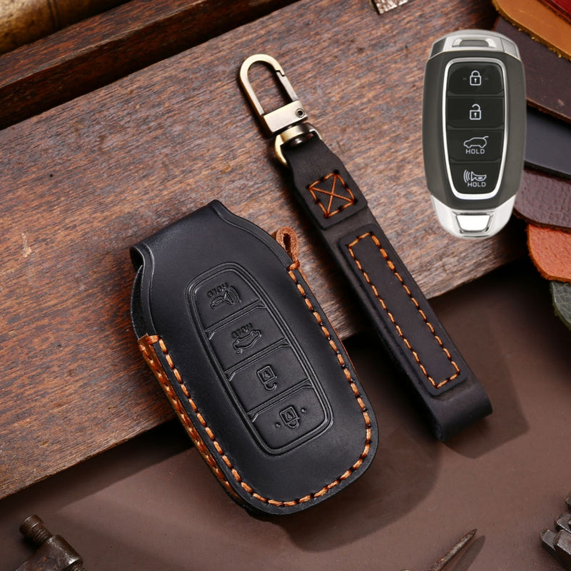 Load image into Gallery viewer, Hyundai Handcrafted Genuine Leather Car Key Protective Case For Santa Fe, Tucson, Palisade, Kona, Santa Fe, Azera
