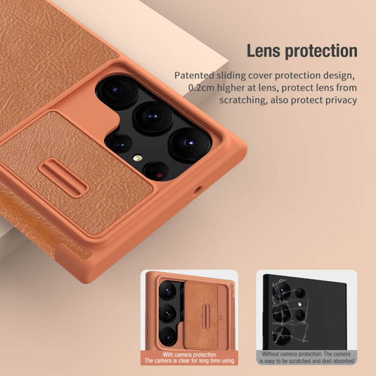 Samsung Galaxy S23/Plus/Ultra/FE - NILLKIN Qin Pro Series Sliding Camera Cover Design Leather Phone Case