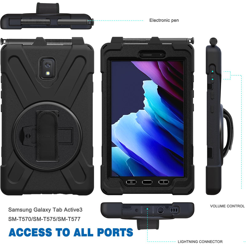 Load image into Gallery viewer, Samsung Galaxy Tab Active 3 8&quot; 2020 (T570/T575) Heavy Duty 360 Degree Rotate Stand Hand Strap Case - Polar Tech Australia
