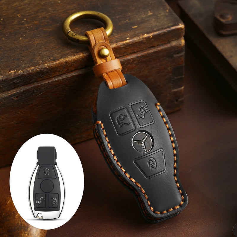 Load image into Gallery viewer, Mercedes Benz Handcrafted Genuine Leather Car Key Protective Case For Benz A, B, C, E, S-Class, GLC, GLE, GLK
