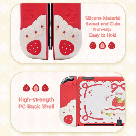 Nintendo Switch /Switch OLED/Switch 2 (2025) - Cute Strawberry Silicone Protective Cover Case