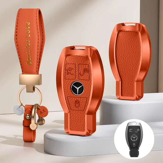 Mercedes Benz Aluminum Alloy Leather Car Key Fob Case Cover For Benz A, C, E, S, G-Class, GLA, GLB, GLC, GLE, GLS, CLA, CLS, EQC