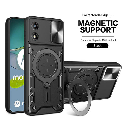 [Ring Rotating Stand][Camera Lens Cover] Motorola Moto E13 - Shield Shockproof Rugged Heavy Duty Case With 2PC 9H Tempered Glass Screen Protector