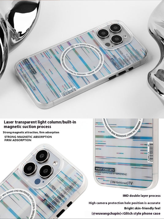 [Magsafe Compatible] Apple iPhone 14 / Pro / Pro Max Glitch style design with laser column craftsmanship Shockproof Fashion Series Case