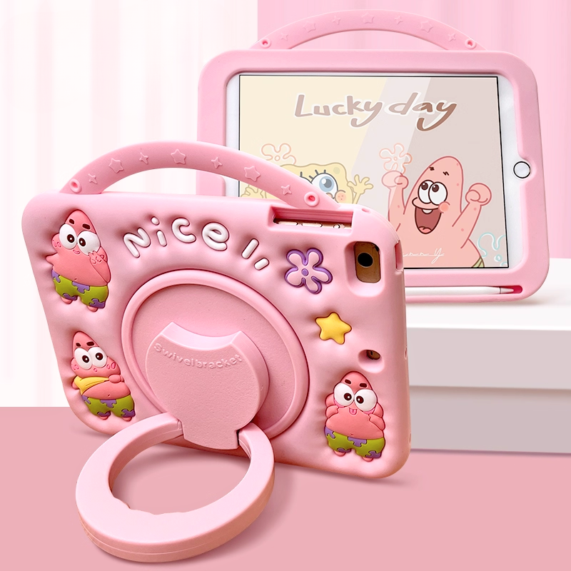 Load image into Gallery viewer, [Built-in Ring Holder][With Pen Slot] Apple iPad 5/6 9.7&#39;&#39; 5/6th Gen (2017/2018) SpongeBob Cartoon Silicone Anti-Drop Protective Case
